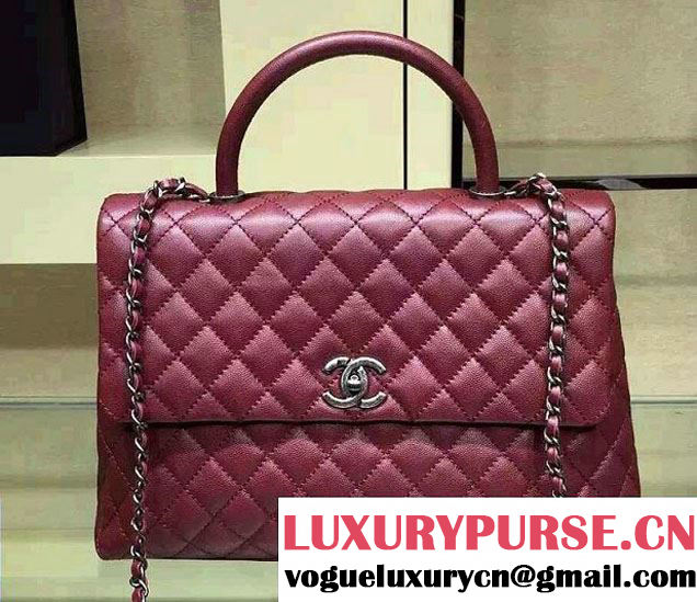 Chanel Lizard Top Handle Grained Calfskin Flap Shoulder Large Bag A92991 Red 2015/2016