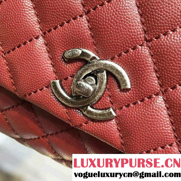 Chanel Lizard Top Handle Grained Calfskin Flap Shoulder Large Bag A92991 Red 2015/2016
