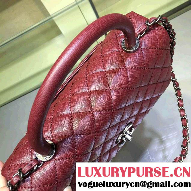 Chanel Lizard Top Handle Grained Calfskin Flap Shoulder Large Bag A92991 Red 2015/2016