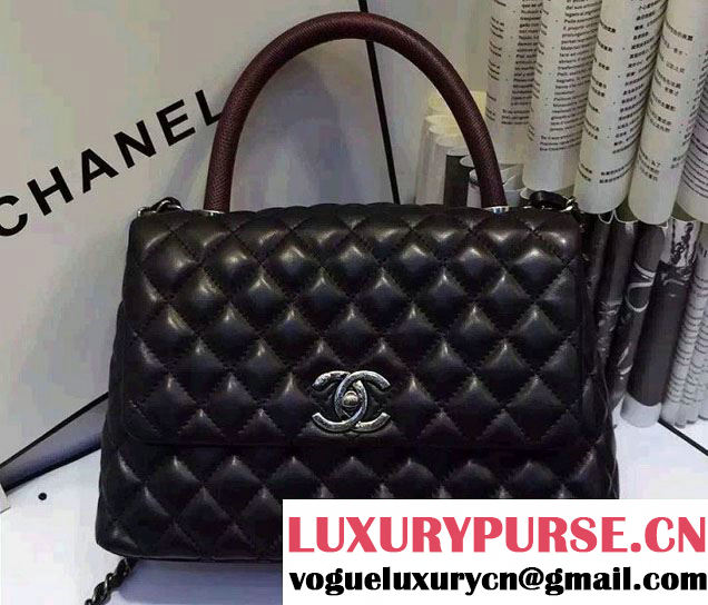 Chanel Top Handle Lambskin Flap Shoulder Medium Bag Black/Red 2015/2016