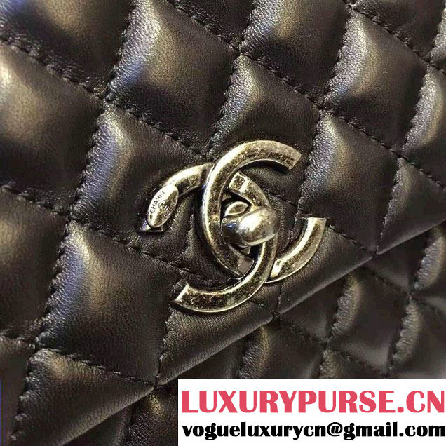 Chanel Top Handle Lambskin Flap Shoulder Medium Bag Black/Red 2015/2016