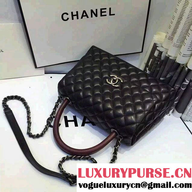 Chanel Top Handle Lambskin Flap Shoulder Medium Bag Black/Red 2015/2016