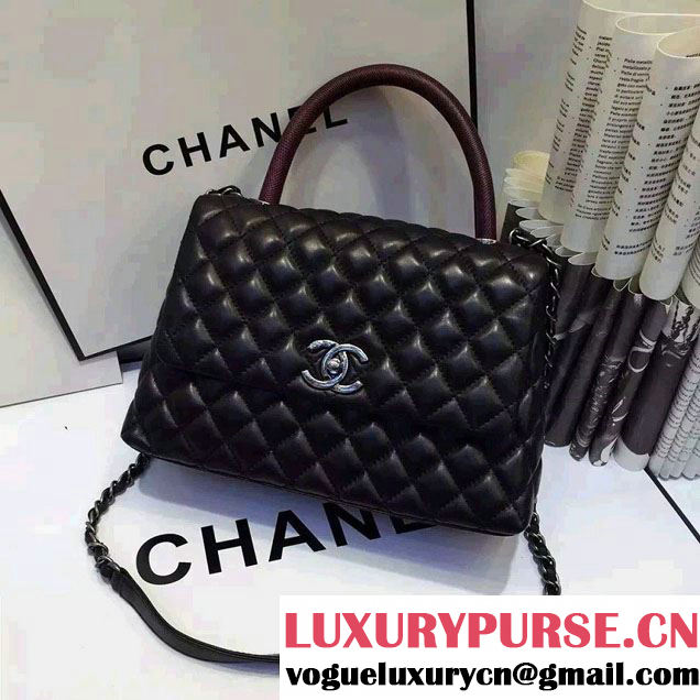Chanel Top Handle Lambskin Flap Shoulder Medium Bag Black/Red 2015/2016