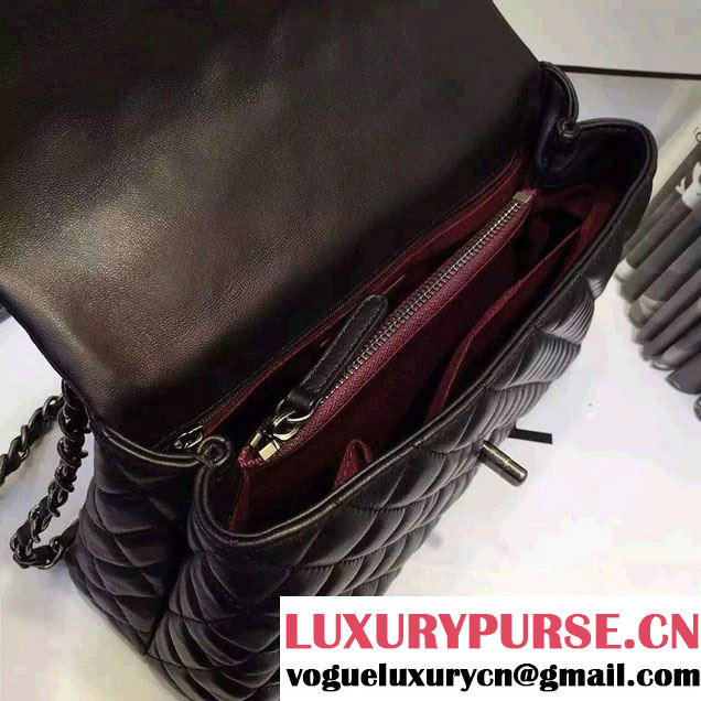 Chanel Top Handle Lambskin Flap Shoulder Medium Bag Black/Red 2015/2016