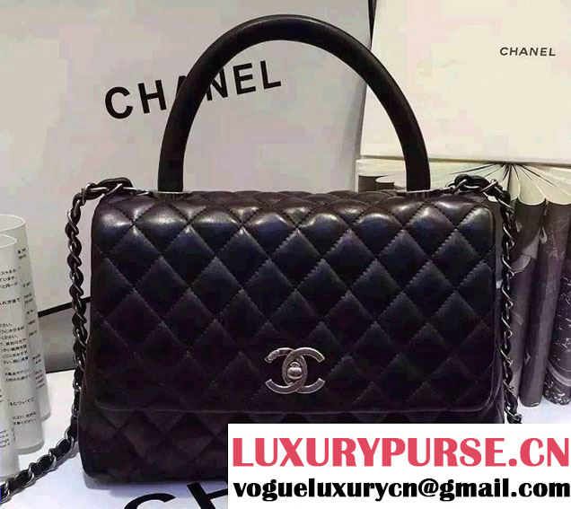 Chanel Top Handle Lambskin Flap Shoulder Medium Bag Black 2015/2016