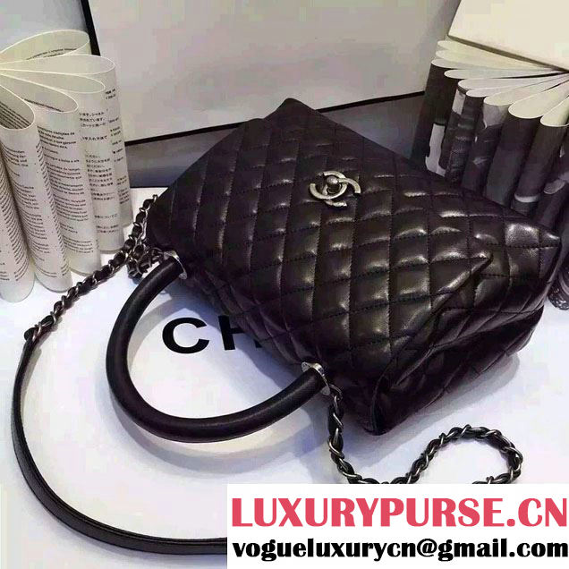 Chanel Top Handle Lambskin Flap Shoulder Medium Bag Black 2015/2016