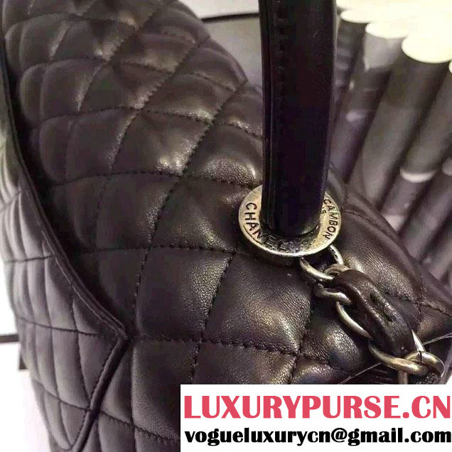 Chanel Top Handle Lambskin Flap Shoulder Medium Bag Black 2015/2016