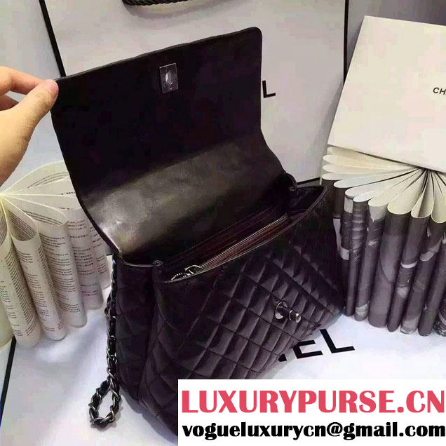 Chanel Top Handle Lambskin Flap Shoulder Medium Bag Black 2015/2016
