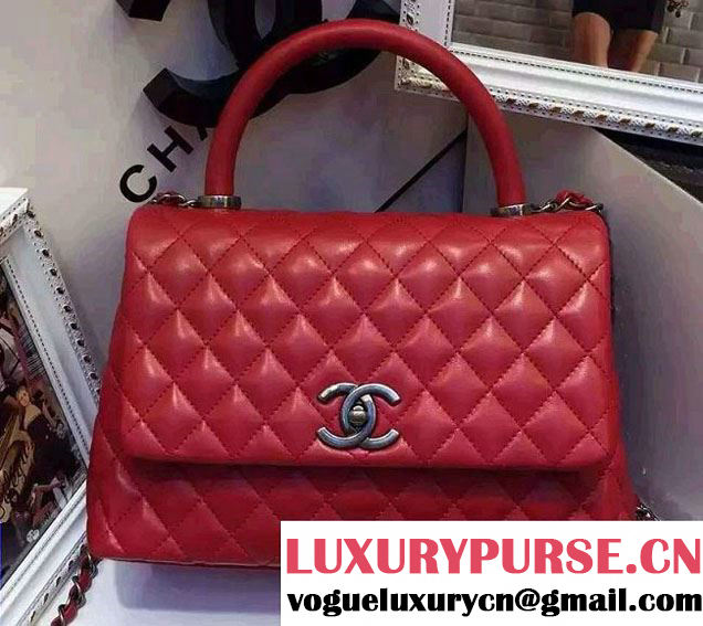 Chanel Top Handle Lambskin Flap Shoulder Medium Bag Red 2015/2016