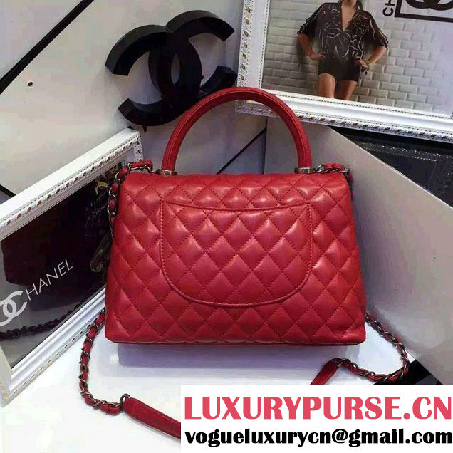Chanel Top Handle Lambskin Flap Shoulder Medium Bag Red 2015/2016