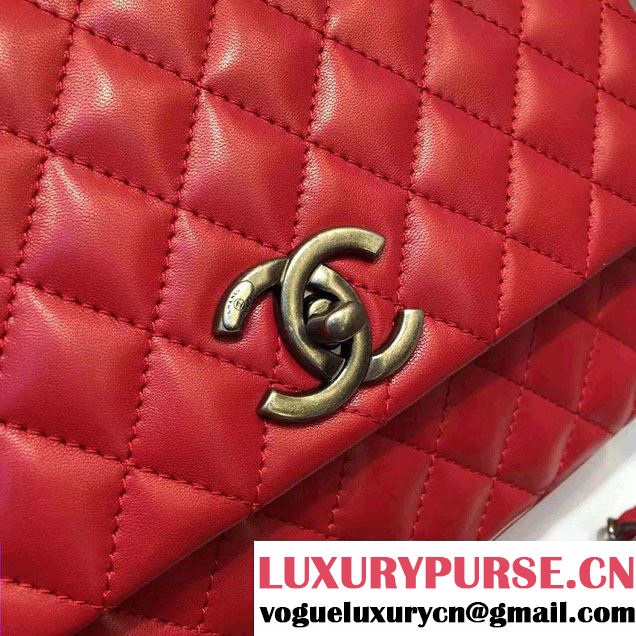 Chanel Top Handle Lambskin Flap Shoulder Medium Bag Red 2015/2016