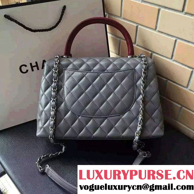 Chanel Top Handle Lambskin Flap Shoulder Medium/Large Bag Gray 2015/2016