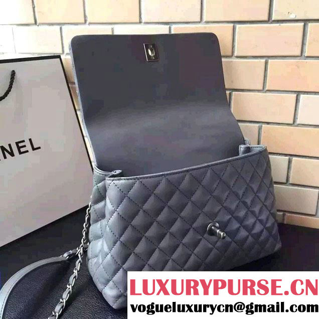 Chanel Top Handle Lambskin Flap Shoulder Medium/Large Bag Gray 2015/2016
