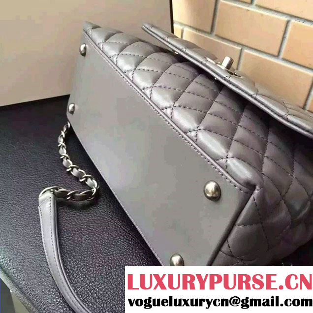 Chanel Top Handle Lambskin Flap Shoulder Medium/Large Bag Gray 2015/2016