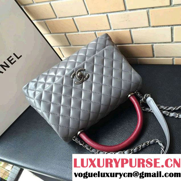 Chanel Top Handle Lambskin Flap Shoulder Medium/Large Bag Gray 2015/2016