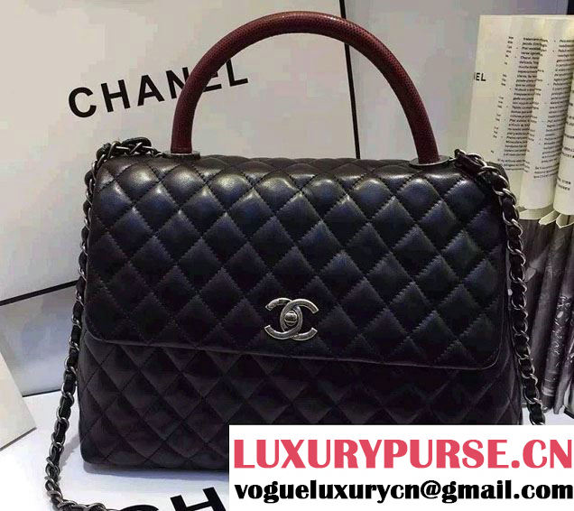 Chanel Top Handle Lambskin Flap Shoulder Large Bag Black/Red 2015/2016