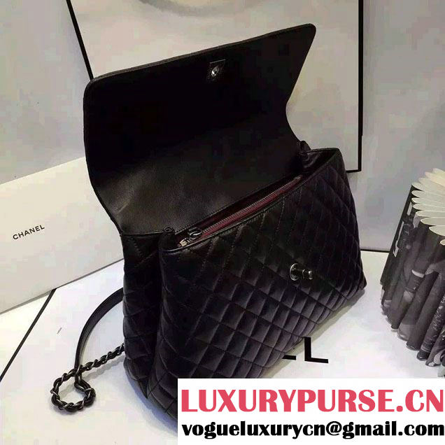 Chanel Top Handle Lambskin Flap Shoulder Large Bag Black/Red 2015/2016