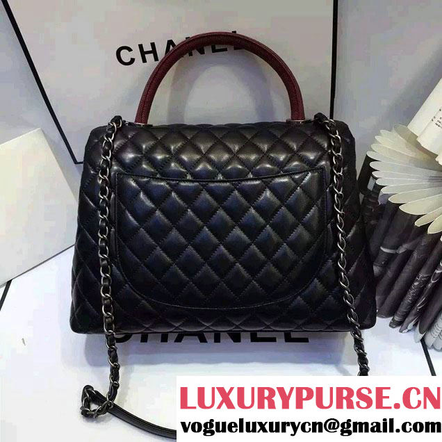 Chanel Top Handle Lambskin Flap Shoulder Large Bag Black/Red 2015/2016