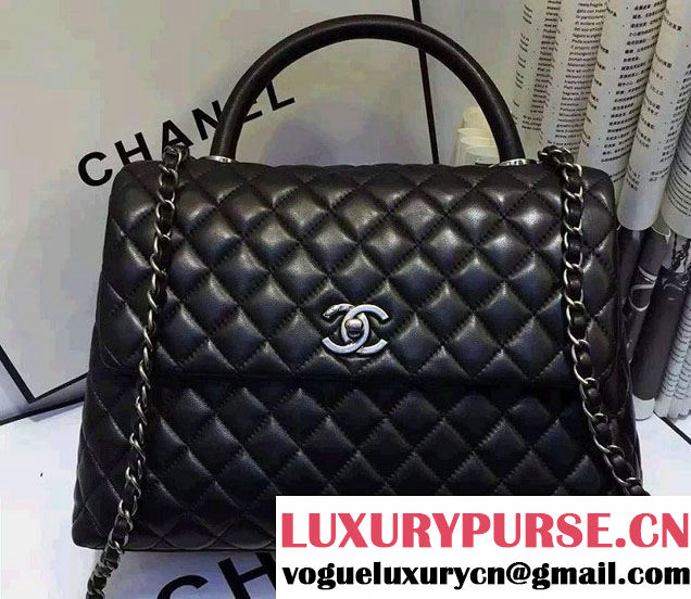 Chanel Top Handle Lambskin Flap Shoulder Large Bag Black 2015/2016