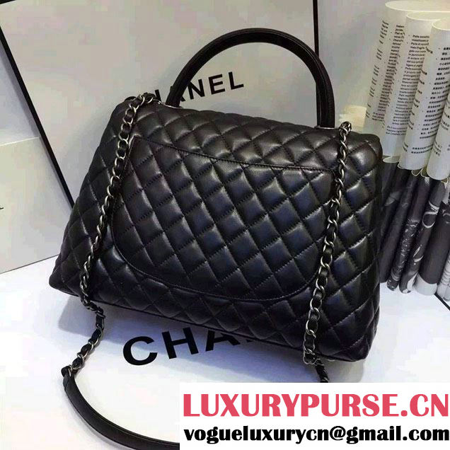 Chanel Top Handle Lambskin Flap Shoulder Large Bag Black 2015/2016