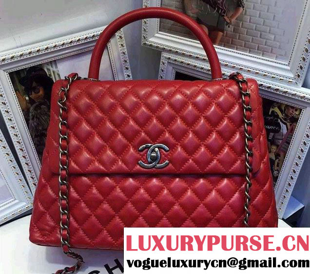 Chanel Top Handle Lambskin Flap Shoulder Large Bag Red 2015/2016