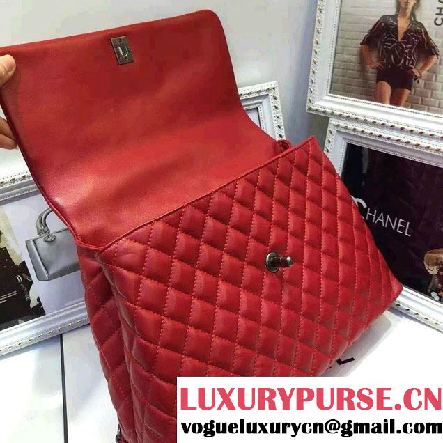 Chanel Top Handle Lambskin Flap Shoulder Large Bag Red 2015/2016