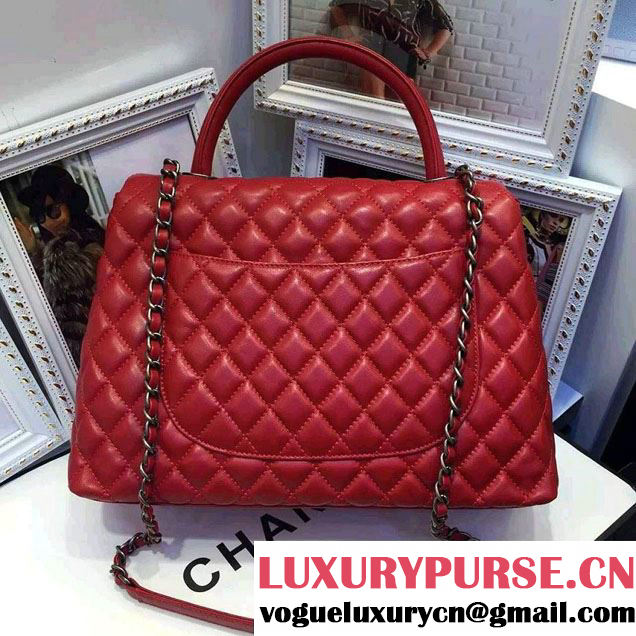 Chanel Top Handle Lambskin Flap Shoulder Large Bag Red 2015/2016