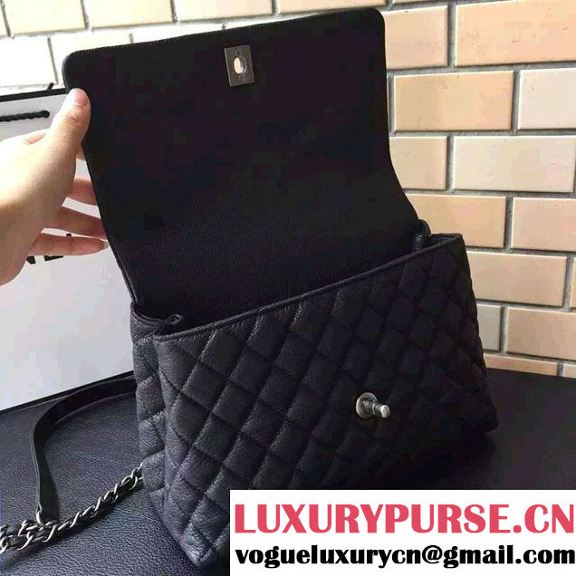 Chanel Top Handle Deerskin Flap Shoulder Medium Bag Black 2015/2016