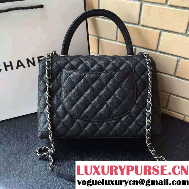 Chanel Top Handle Deerskin Flap Shoulder Medium Bag Black 2015/2016