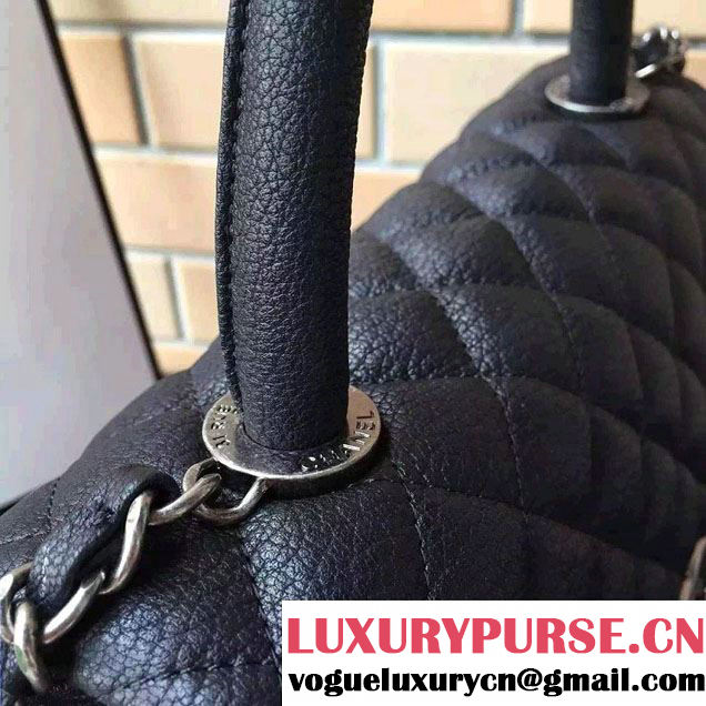 Chanel Top Handle Deerskin Flap Shoulder Medium Bag Black 2015/2016