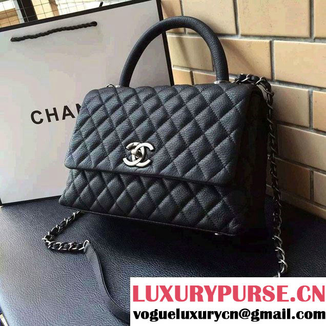 Chanel Top Handle Deerskin Flap Shoulder Medium Bag Black 2015/2016