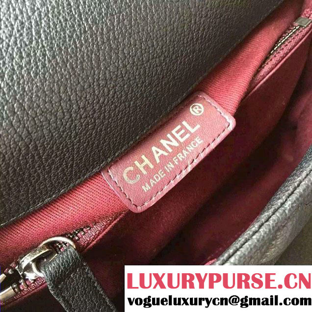 Chanel Top Handle Deerskin Flap Shoulder Medium Bag Black 2015/2016