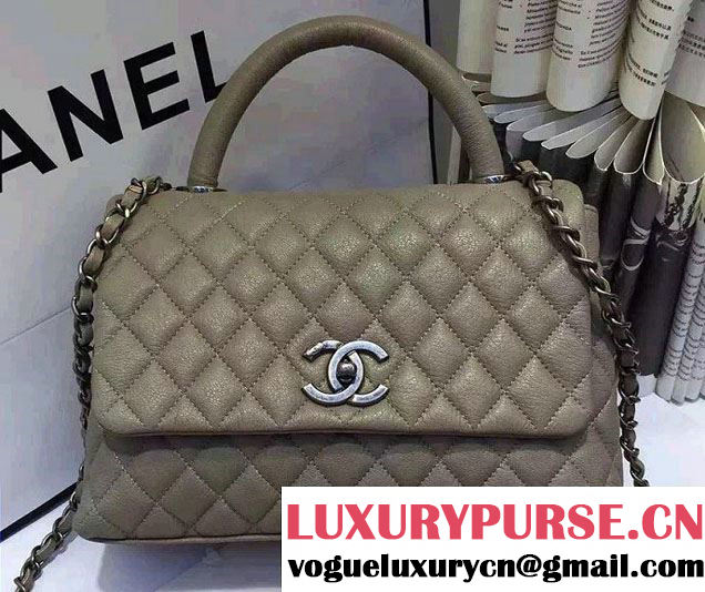 Chanel Top Handle Deerskin Flap Shoulder Medium/Large Bag Gray 2015/2016