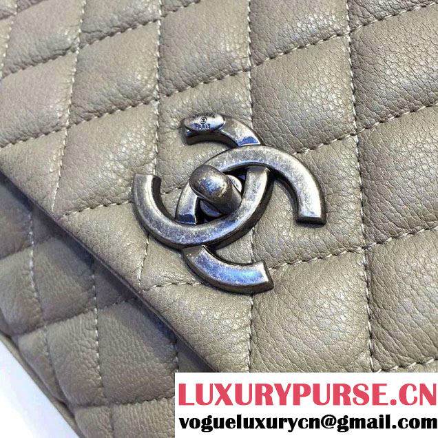 Chanel Top Handle Deerskin Flap Shoulder Medium/Large Bag Gray 2015/2016