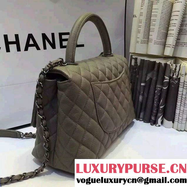 Chanel Top Handle Deerskin Flap Shoulder Medium/Large Bag Gray 2015/2016