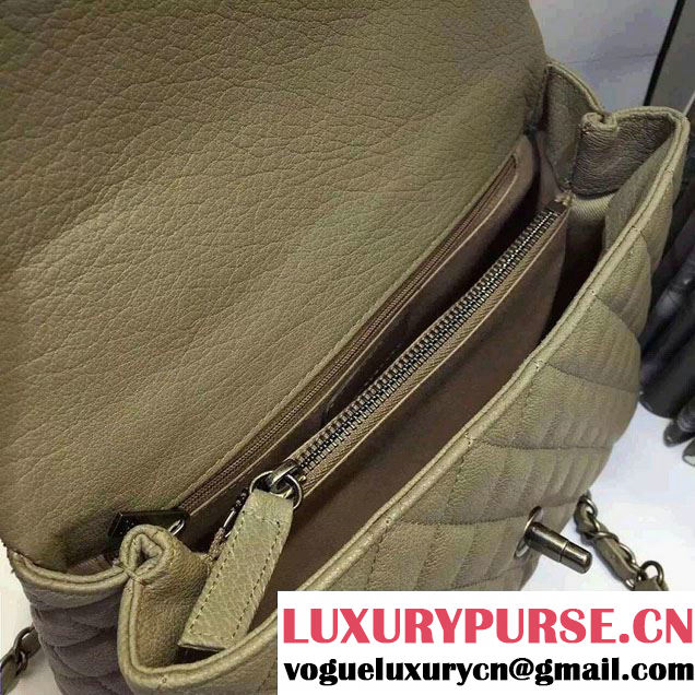 Chanel Top Handle Deerskin Flap Shoulder Medium/Large Bag Gray 2015/2016
