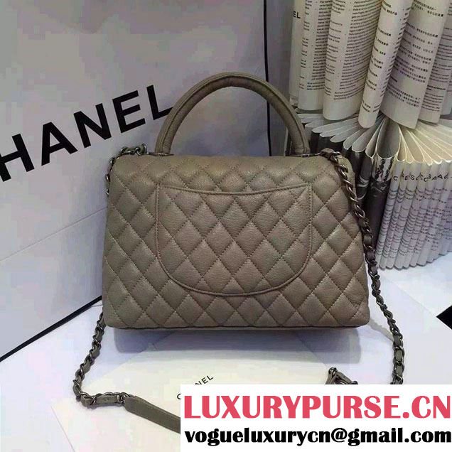 Chanel Top Handle Deerskin Flap Shoulder Medium/Large Bag Gray 2015/2016