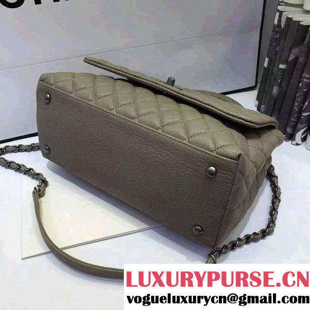 Chanel Top Handle Deerskin Flap Shoulder Medium/Large Bag Gray 2015/2016