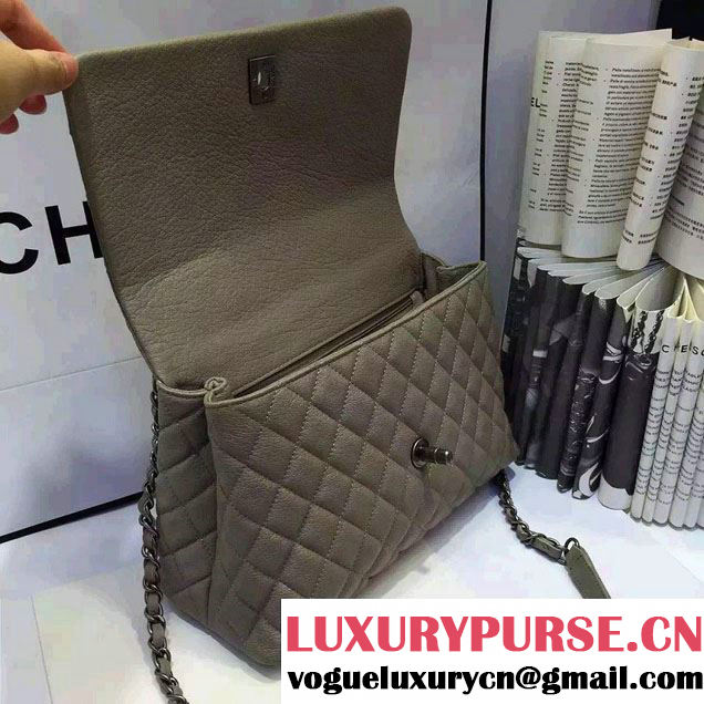 Chanel Top Handle Deerskin Flap Shoulder Medium/Large Bag Gray 2015/2016