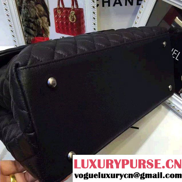 Chanel Top Handle Deerskin Flap Shoulder Large Bag Black 2015/2016