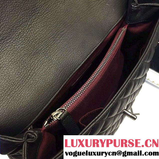 Chanel Top Handle Deerskin Flap Shoulder Large Bag Black 2015/2016