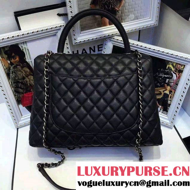 Chanel Top Handle Deerskin Flap Shoulder Large Bag Black 2015/2016