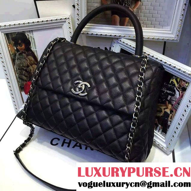 Chanel Top Handle Deerskin Flap Shoulder Large Bag Black 2015/2016