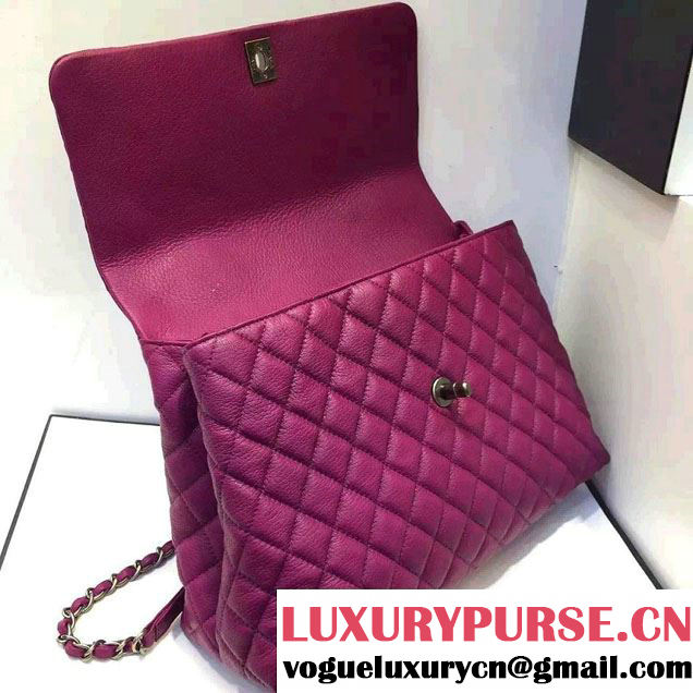 Chanel Top Handle Deerskin Flap Shoulder Large Bag Purple 2015/2016