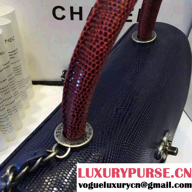 Chanel Top Handle Lizard Pattern Flap Shoulder Medium Bag Blue 2015/2016