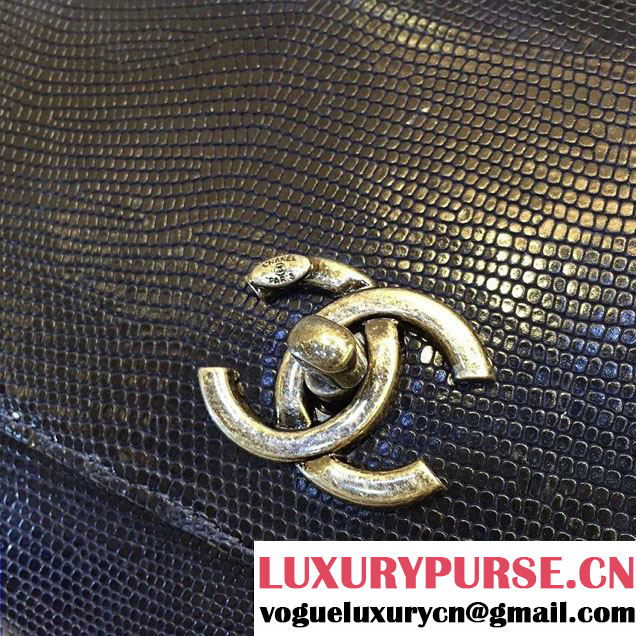 Chanel Top Handle Lizard Pattern Flap Shoulder Medium Bag Blue 2015/2016