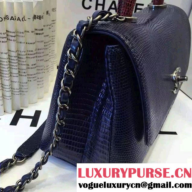 Chanel Top Handle Lizard Pattern Flap Shoulder Medium Bag Blue 2015/2016