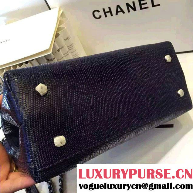 Chanel Top Handle Lizard Pattern Flap Shoulder Medium Bag Blue 2015/2016