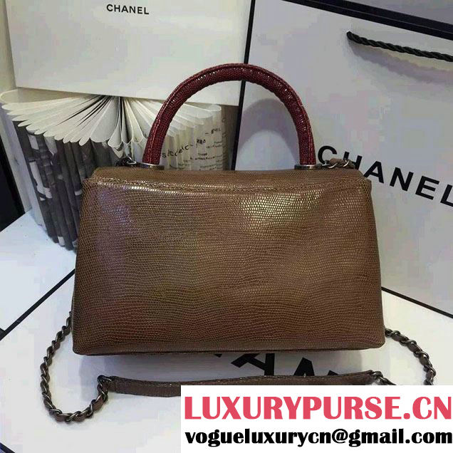 Chanel Top Handle Lizard Pattern Flap Shoulder Medium Bag Apricot 2015/2016