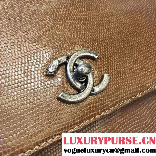 Chanel Top Handle Lizard Pattern Flap Shoulder Medium Bag Apricot 2015/2016